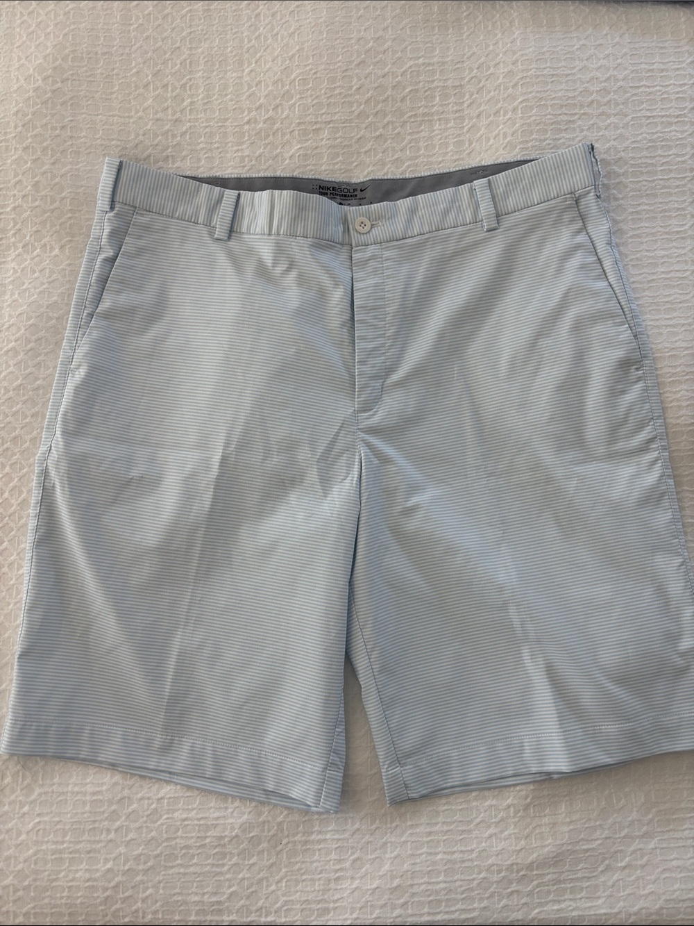 Nike Light Blue Striped Men’s Flat-Front Shorts